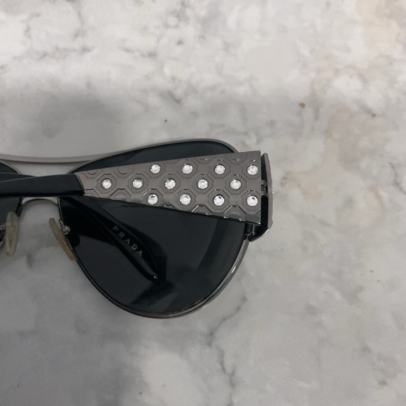Final Sale! Prada Vintage Aviator Crystal Wrap Gray Black Moto Sunglasses Y2K - Picture 6 of 6